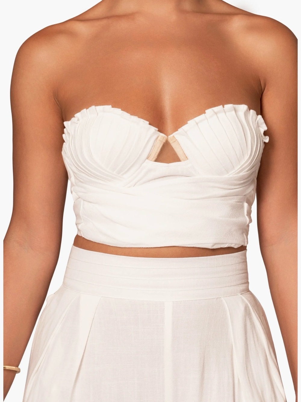 JLUXLABEL Neutral Beige Ruched Corset Top - Picture 1 of 7